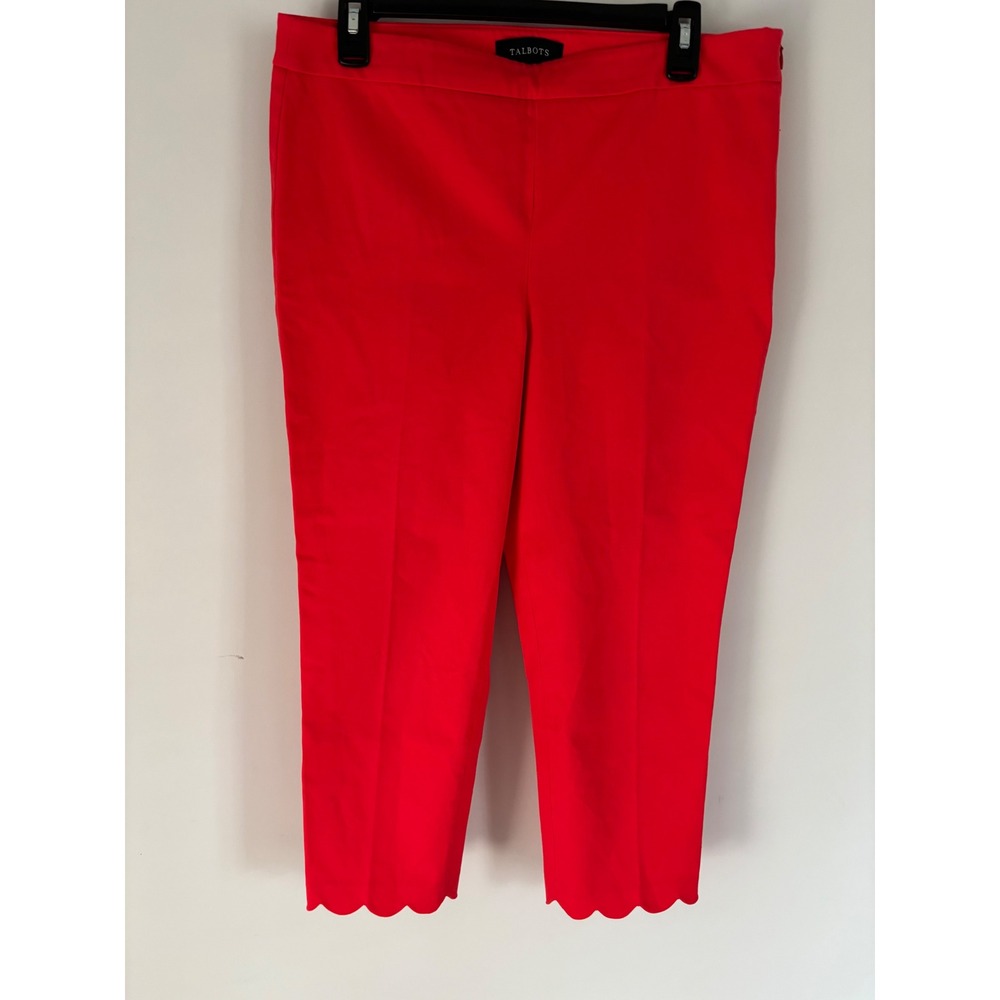 Talbots Chatham Crop Pants Red orange Scalloped Hem Side Zip Stretch Size 10